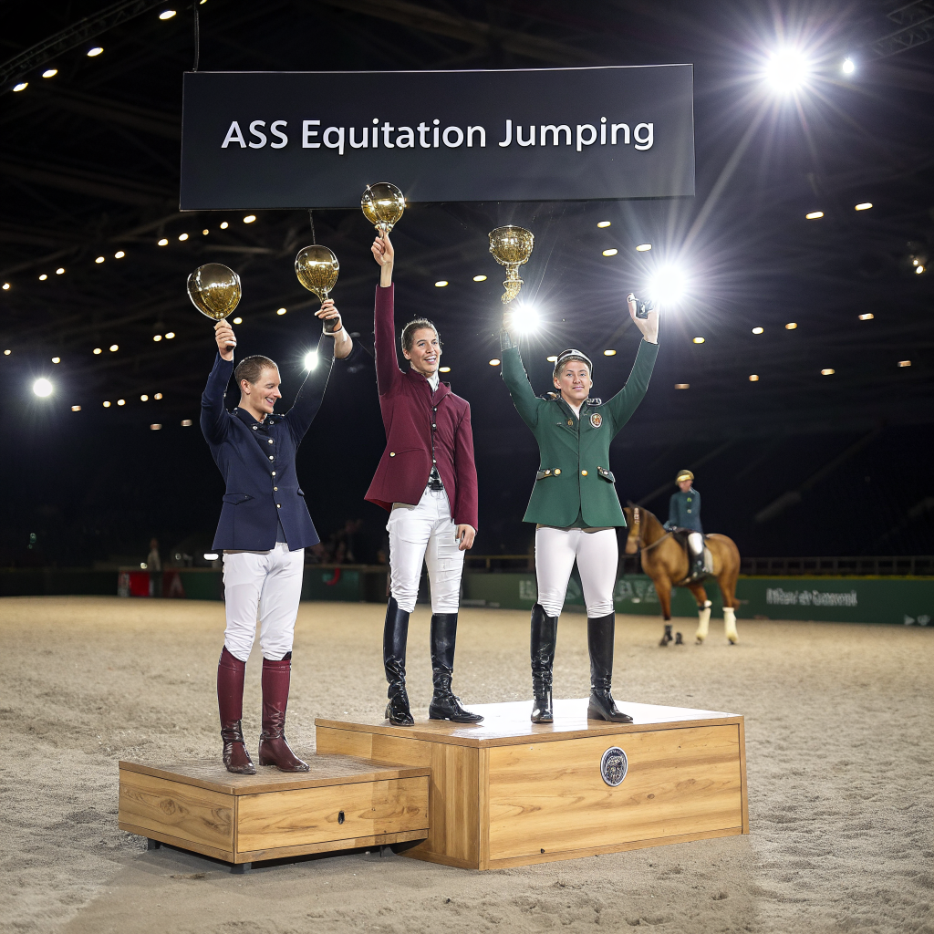 Podium winners holding trophies